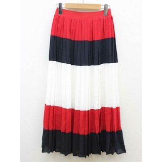 トミーヒルフィガー(TOMMY HILFIGER)の【春物 新入荷】‡TOMMY HILFIGER/トミーヒルフィガー‡トミーカラープリーツスカート/ミモレ丈 レッド×ネイビー×ホワイト/赤×紺×白 レディース 32【中古】春夏  512042(その他)