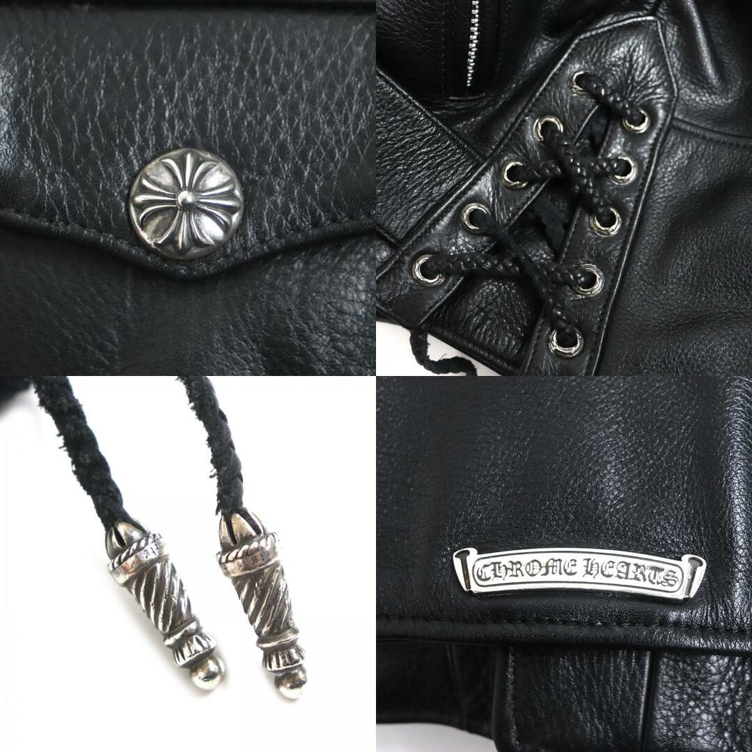 Chrome Hearts(クロムハーツ)の極美品 CHROME HEARTS クロムハーツ JJディーン レザー エルメス裏地使用シルク100% CHプラス ダガージップ ダブル ライダースジャケット ブラック シルバー S USA製 メンズ メンズのジャケット/アウター(ライダースジャケット)の商品写真