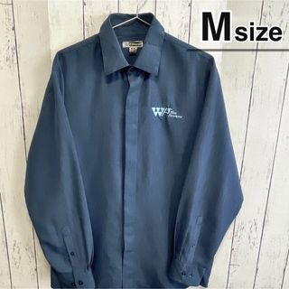 シャツ(shirts)のUSA古着　ワークシャツ　M　長袖　グレーブルー　企業ロゴ　刺繍　ポリエステル(シャツ)