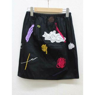 ‡CARVEN/カルヴェン‡刺繍コットンスカート/膝丈 ブラック系/黒系 レディース XS【中古】春夏  512042