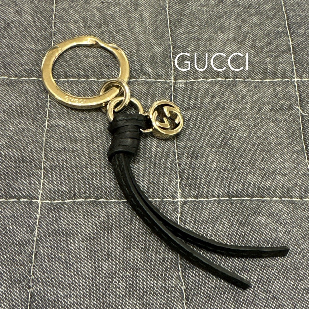 GUCCIキーリング グッチ キーホルダー レザーGG ブラック 【返品不可 GUCCIキーリング グッチ キーホルダー レザーGG ブラック 【返品不可