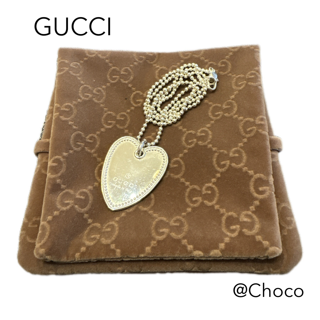 Gucci(グッチ)のGUCCI グッチ シルバー ハート プレート ロゴ ボールチェーン ネックレス レディースのアクセサリー(ネックレス)の商品写真