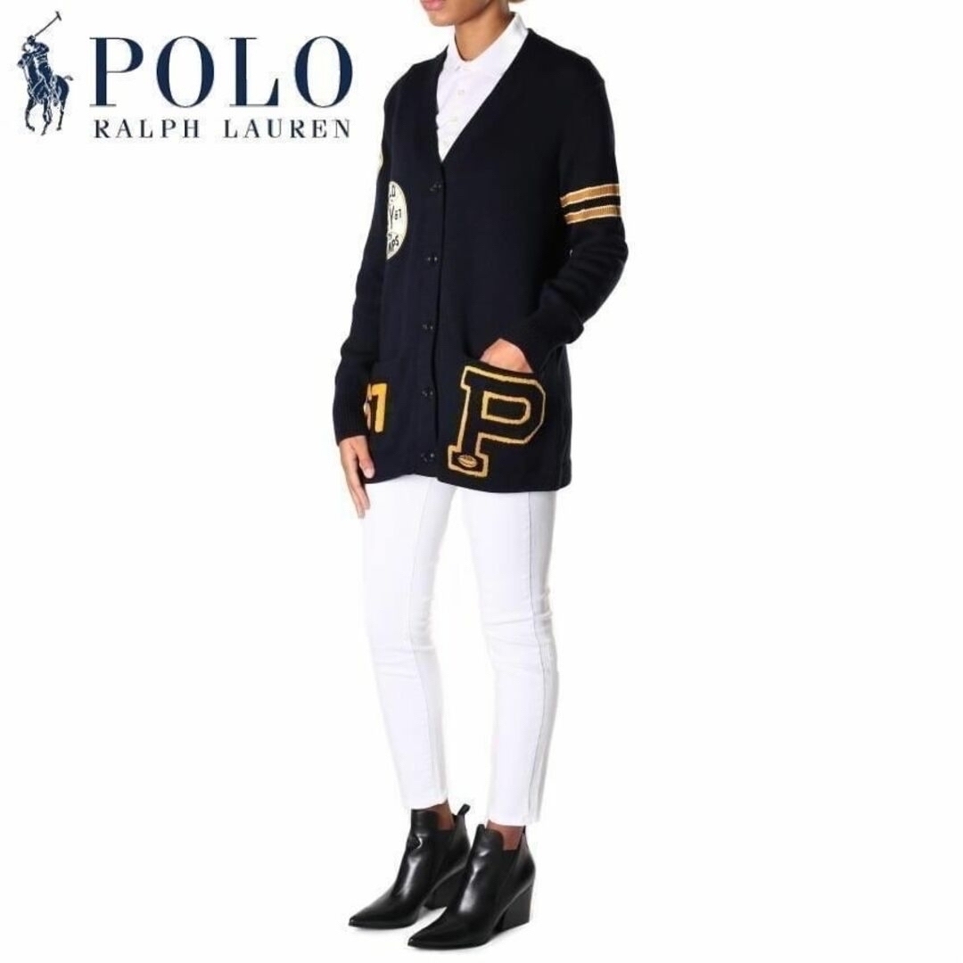 POLO RALPH LAUREN(ポロラルフローレン)の美品 Ｍ相応 ポロ ラルフローレン カレッジエイト ボーイフレンド カーディガン レディースのトップス(カーディガン)の商品写真