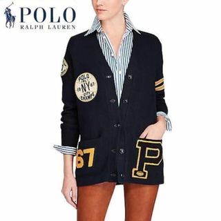 ポロラルフローレン(POLO RALPH LAUREN)の美品 Ｍ相応 ポロ ラルフローレン カレッジエイト ボーイフレンド カーディガン(カーディガン)