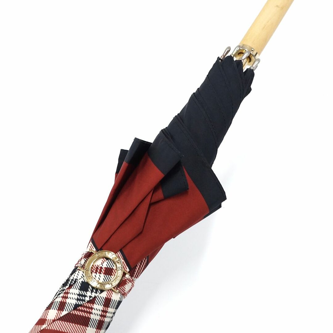 Ralph Lauren(ラルフローレン)の傘 RALPH LAUREN ラルフローレン USED美品 レッド チェック ロゴプリント 木製手元 60cm S A0351 レディースのファッション小物(傘)の商品写真