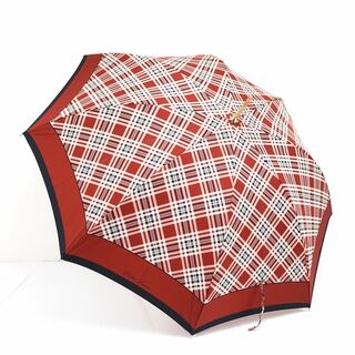 ラルフローレン(Ralph Lauren)の傘 RALPH LAUREN ラルフローレン USED美品 レッド チェック ロゴプリント 木製手元 60cm S A0351(傘)