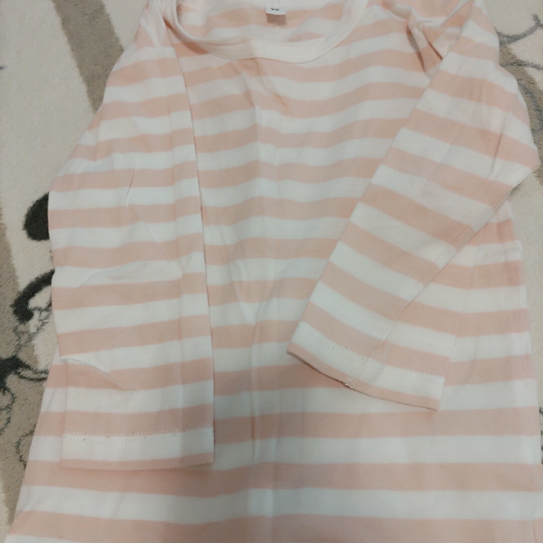 MUJI (無印良品)(ムジルシリョウヒン)のピンクのストライプ長袖 キッズ/ベビー/マタニティのキッズ服女の子用(90cm~)(Tシャツ/カットソー)の商品写真