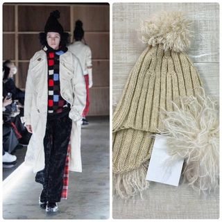 コムデギャルソン(COMME des GARCONS)の23aw 新品 タオ ギャルソン ウール ボンボン ニット 帽子 ナチュラル(ニット帽/ビーニー)