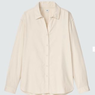 ユニクロ(UNIQLO)のユニクロ UNIQLO ライトフランネルシャツ（長袖） ホワイト S(シャツ/ブラウス(長袖/七分))