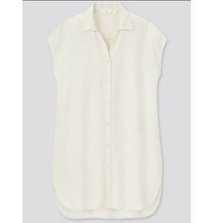 ユニクロ(UNIQLO)のUNIQLO ユニクロ リネンブレンド ロング シャツ（半袖） ホワイト  白(シャツ/ブラウス(半袖/袖なし))