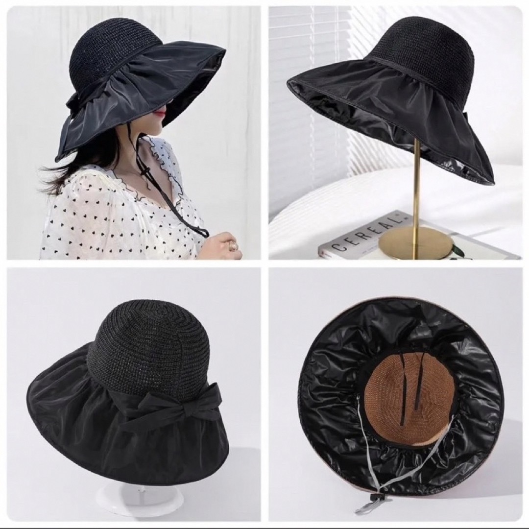 レディース 紫外線対策 麦わら帽子　UVカット 日除け帽子 日焼け防止 レディースの帽子(麦わら帽子/ストローハット)の商品写真