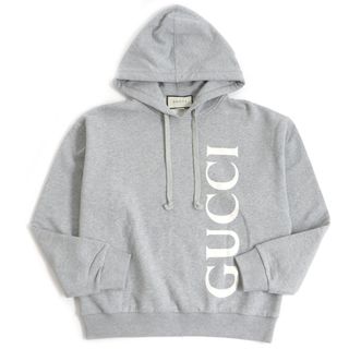 グッチ(Gucci)の極美品 GUCCI グッチ 20SS 604974 コットン ロゴプリント フーディー プルオーバー パーカー グレー XS イタリア製 正規品 メンズ(パーカー)