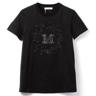 マックスマーラ(Max Mara)のマックスマーラ MAX MARA Tシャツ ELMO  刺繍ロゴ 半袖シャツ クルーネック ショートスリーブ ラインストーン 2024年春夏新作 2411941011 0001(Tシャツ(半袖/袖なし))