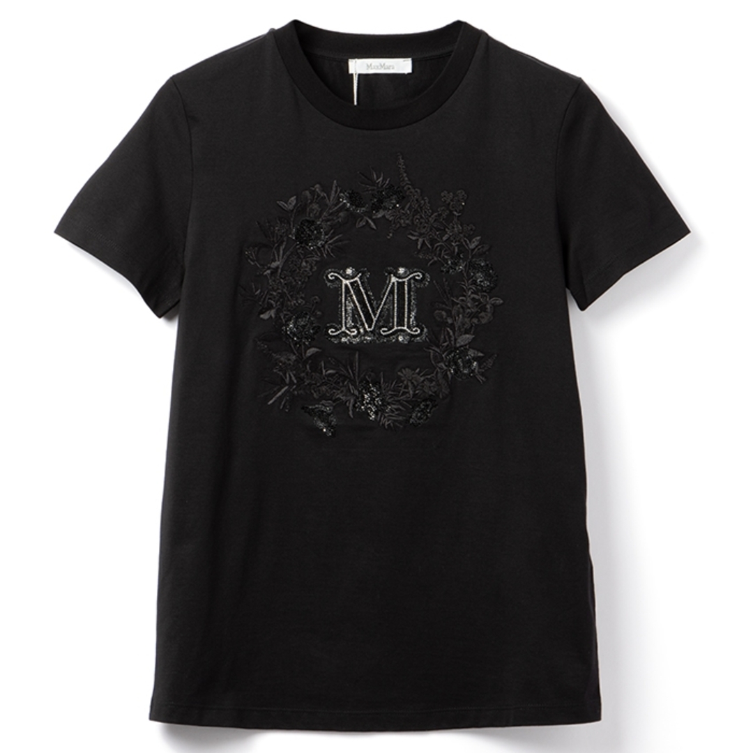 Max Mara(マックスマーラ)のマックスマーラ MAX MARA Tシャツ ELMO  刺繍ロゴ 半袖シャツ クルーネック ショートスリーブ ラインストーン 2024年春夏新作 2411941011 0001 レディースのトップス(Tシャツ(半袖/袖なし))の商品写真