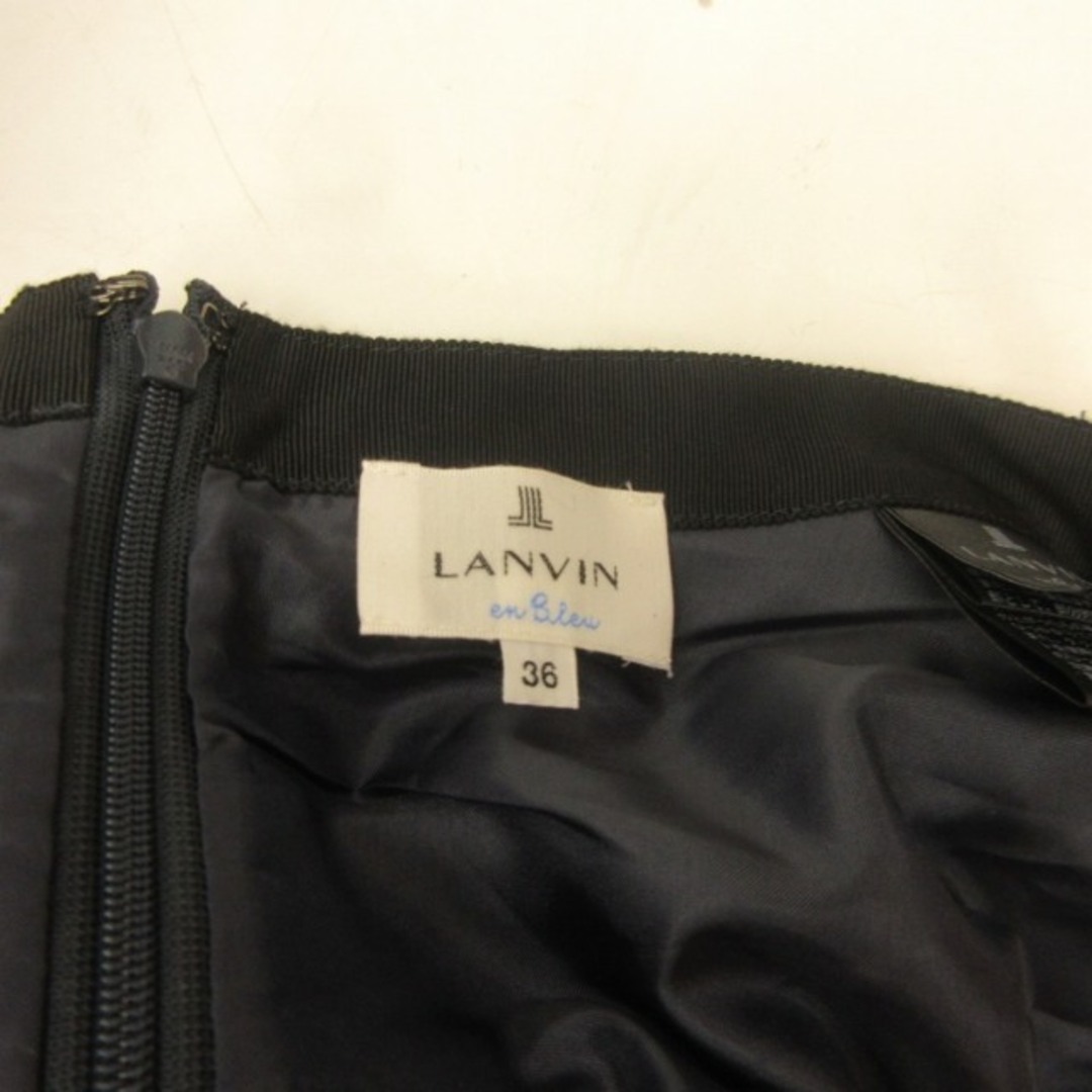 LANVIN en Bleu(ランバンオンブルー)のランバン ウール ギャザースカート フレア ストライプ 36 約S ■GY09 レディースのスカート(ひざ丈スカート)の商品写真