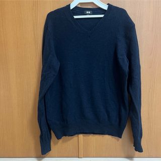 ユニクロ(UNIQLO)のUNIQLO ユニクロ 長袖Vネックセーター ネイビー メンズ 学生オフィス(ニット/セーター)