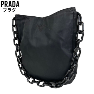 プラダ(PRADA)の✨良品　PRADA プラダ　ショルダーバッグ　プラスチックチェーン　刺繍　黒(ショルダーバッグ)