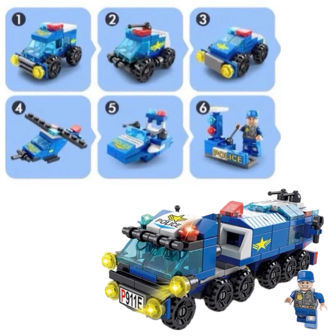 パトカー　レゴ互換　変身ブロック　青　LEGO  知育玩具　ミニフィグ　ブロック キッズ/ベビー/マタニティのおもちゃ(知育玩具)の商品写真