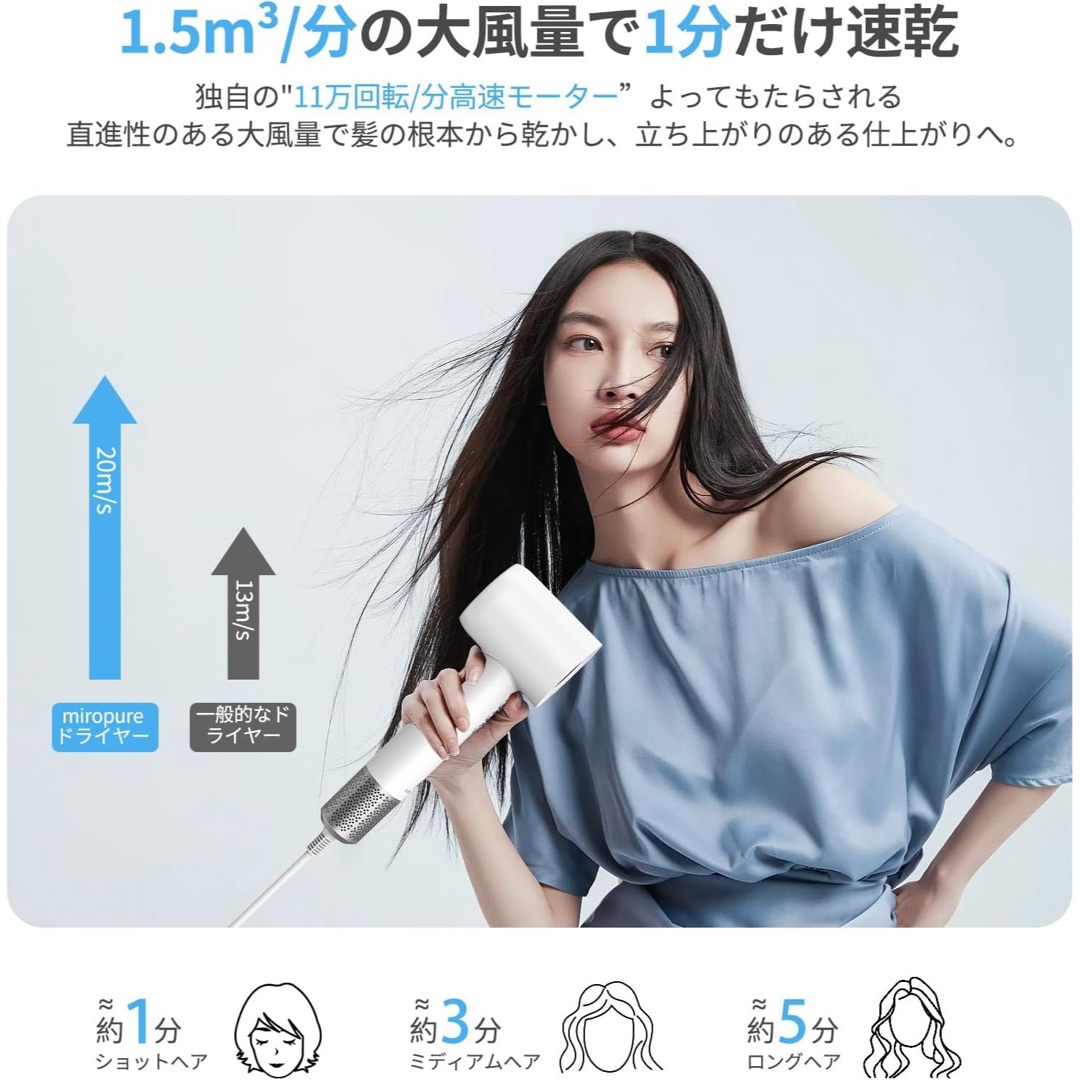 【最終値下げ】ヘアドライヤー ホワイト 白 ヘアケア 髪の毛 大風量 スマホ/家電/カメラの美容/健康(ドライヤー)の商品写真