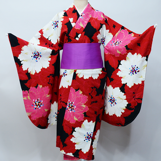 二尺袖着物 単品 仕立て上がり 紅一点 日本製 赤色 NO34482-4-2(振袖)
