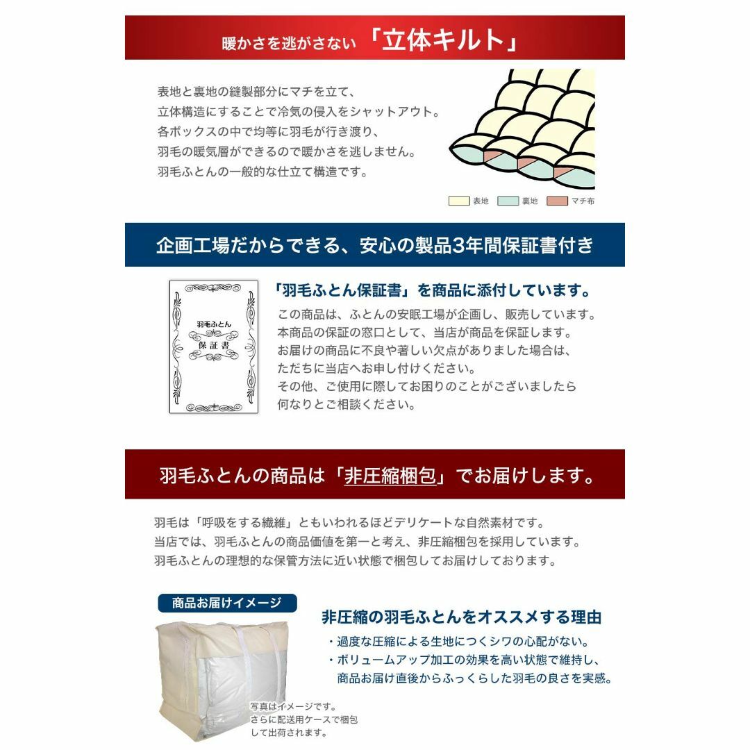 【色: アイボリー】安眠工場 上質羽毛布団 シングル【羽毛量1.2kg】日羽協エ インテリア/住まい/日用品の寝具(その他)の商品写真