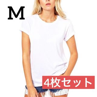 白Tシャツ レディース 無地 半袖 タイト クルーネック 厚手 綿100%(Tシャツ/カットソー(半袖/袖なし))