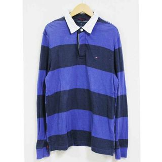 トミーヒルフィガー(TOMMY HILFIGER)の【値下げ】☆TOMMY HILFIGER/トミーヒルフィガー☆ボーダーラガーシャツ/カジュアル/長袖 ブルー/青 メンズ M【中古】春秋 821132(ポロシャツ)