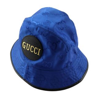 グッチ(Gucci)のGUCCI グッチ オフ ザ グリッド バケットハット ハット 627115   GGナイロン×レザー ブルー ブラック  帽子 M【本物保証】(ハット)