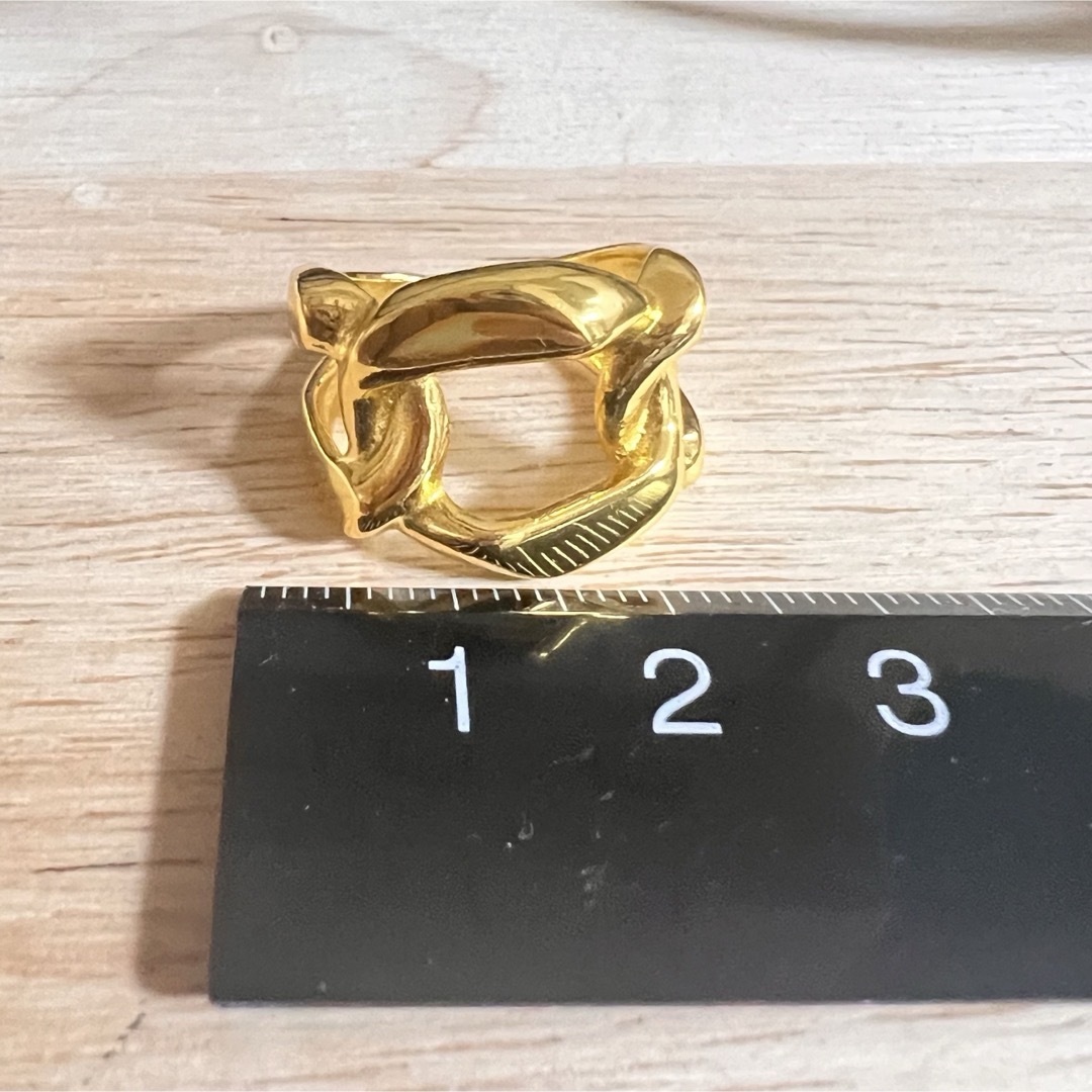 シルバー925 ツイスト ワイド ジオメトリー 鎖 韓国 指輪 ゴールドリングb メンズのアクセサリー(リング(指輪))の商品写真