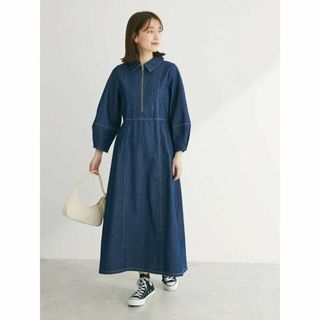 グリーンパークス(green parks)の【インディゴ】ELENCARE DUE デニムハーフZIPワンピース 24SS/長袖/ウエストゴム/ロング丈/レディース(ロングワンピース/マキシワンピース)