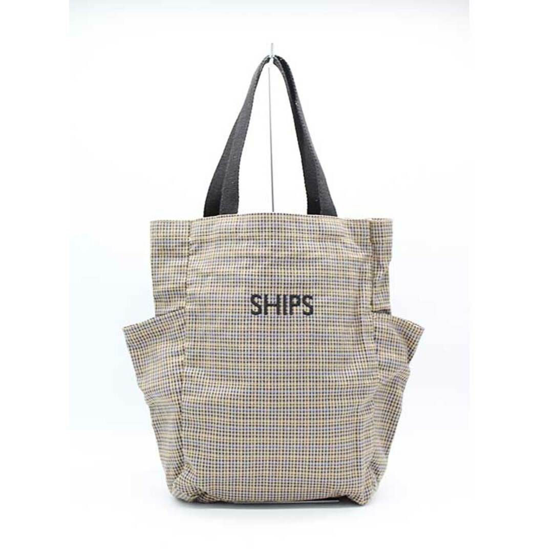 SHIPS(シップス)の★SHIPS/シップス★ 千鳥柄ハンドバッグ/サブバッグ/カジュアル/シンプル/バッグ/鞄/BAG  ベージュ×ブルー×ブラック レディース【中古】春夏秋冬 521042 レディースのバッグ(ハンドバッグ)の商品写真