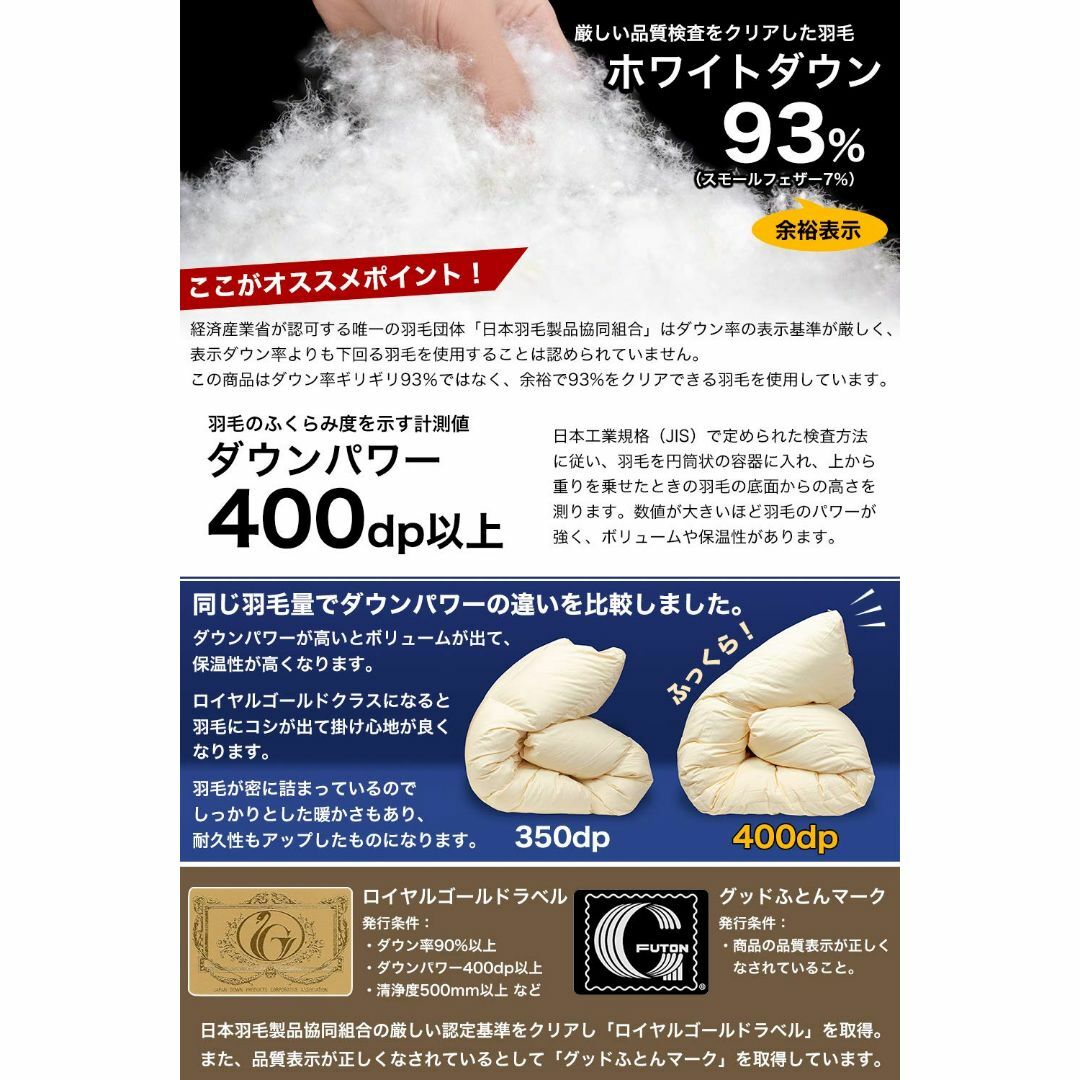 【色: アイボリー】安眠工場 高級羽毛布団 セミダブル【羽毛量1.4kg】ホワイ インテリア/住まい/日用品の寝具(その他)の商品写真