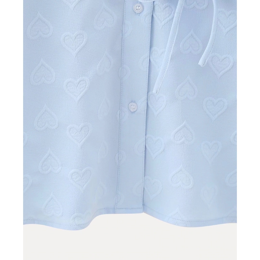 🍓3月新作🐤13720◆blue ハート リボン シャツ ブラウス レディースのトップス(シャツ/ブラウス(長袖/七分))の商品写真