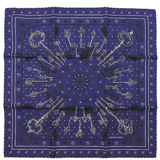 Hermes - エルメス HERMES スカーフ カレ55 CARRE シルク マリン×ホワイト×ブラック 新品 未使用【Les Cles Bandana/レ クレ】  【箱】【中古】