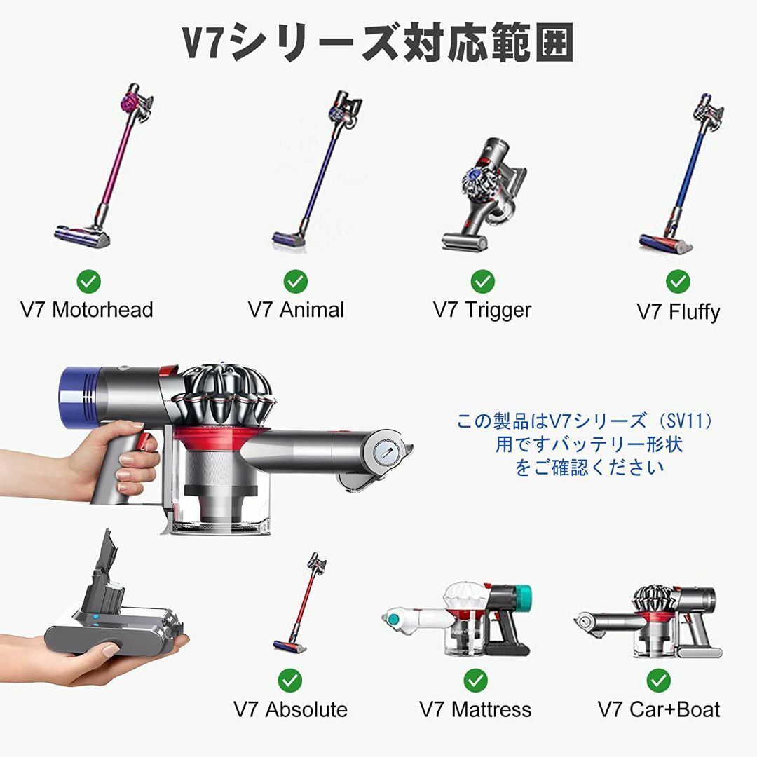 A ダイソン V7 SV11 バッテリー 互換 21.6V 3000mAh  スマホ/家電/カメラの生活家電(掃除機)の商品写真