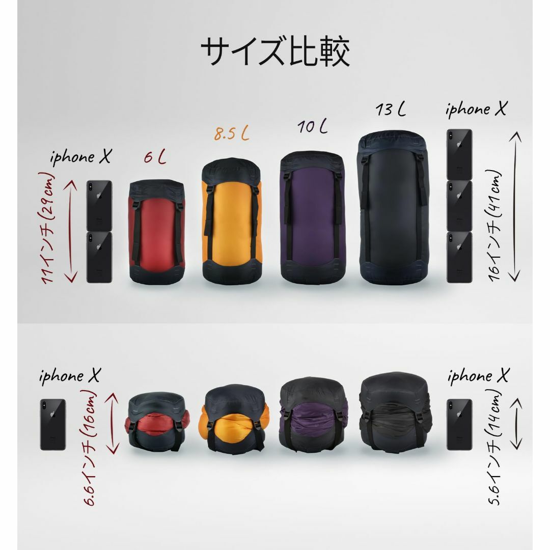 【色: オレンジ - M/ 8.5L】Litume 6L、8.5L、10L、13 スポーツ/アウトドアのアウトドア(寝袋/寝具)の商品写真