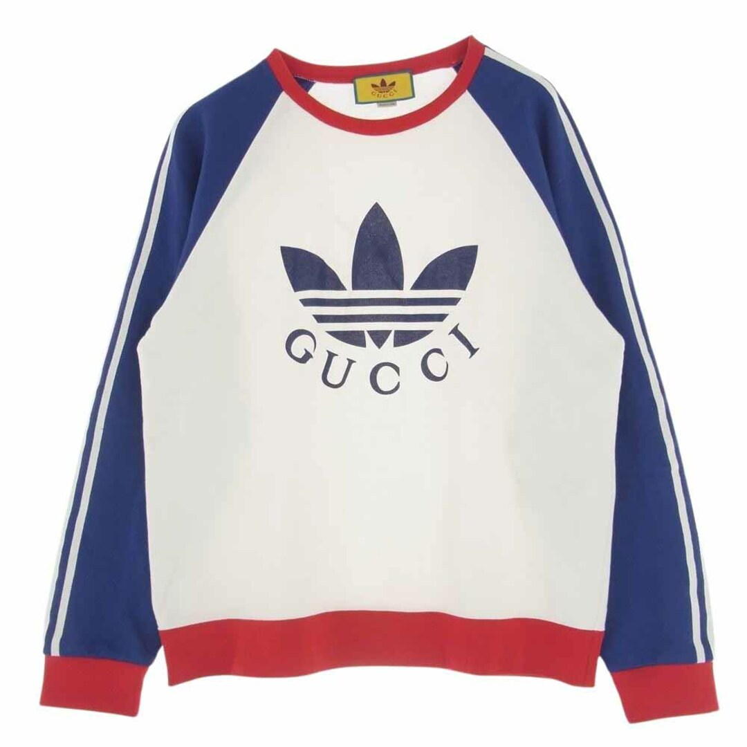 GUCCI グッチ スウェット 722951 XJE1K × adidas アディダス フロント ロゴ プリント コットン スウェット クルーネック トレーナー マルチカラー系 XL【美品】