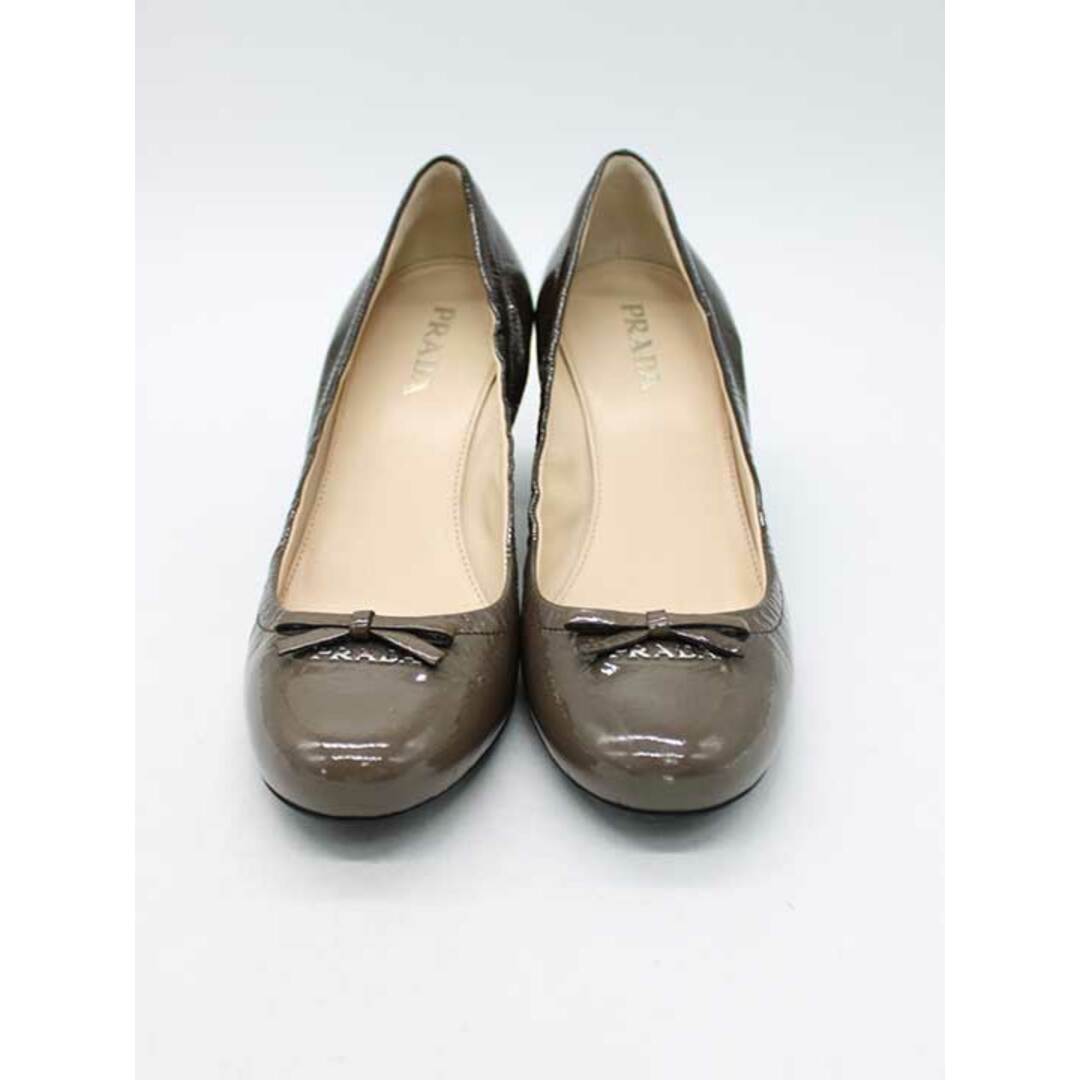 PRADA(プラダ)の■PRADA/プラダ■エナメルリボンパンプス/シューズ/靴  グレー/灰色 レディース 36 1/2【中古】春夏秋冬 70104 レディースの靴/シューズ(その他)の商品写真