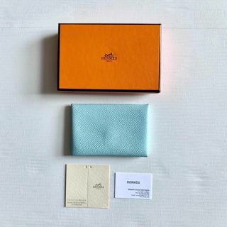 エルメス(Hermes)の極美品 エルメス カルヴィ 名刺入れ カードケース スマート財布 ブルー D刻印(名刺入れ/定期入れ)