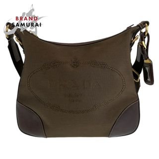 プラダ(PRADA)のPRADA プラダ ロゴジャガード ブラウン 茶 ゴールド金具 キャンバス /レザー ショルダーバッグ 斜め掛けバッグ レディース 405217 【中古】(ショルダーバッグ)