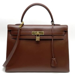 エルメス(Hermes)のエルメス ケリー35 ボックスカーフ バッグ トートバッグ ショルダーバッグ ブラウン(トートバッグ)