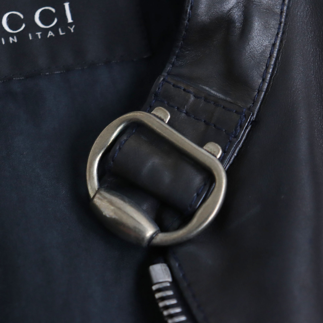 Gucci(グッチ)の良品 GUCCI グッチ 216836 オールレザー スタンドカラー シングル ライダースジャケット ブルー 44 イタリア製 正規品 メンズ 秋冬おすすめ◎ メンズのジャケット/アウター(ライダースジャケット)の商品写真