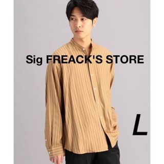 フリークスストア(FREAK'S STORE)のSig FREACK'S STORE ストライプ　ノーカラーシャツ　ベージュ　L(シャツ)