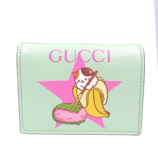 グッチ(Gucci)の未使用 グッチ ばなにゃ 桜餅 701009 レザー ゴールド金具 エメラルド グリーン 二つ折り財布 0075【中古】GUCCI(財布)