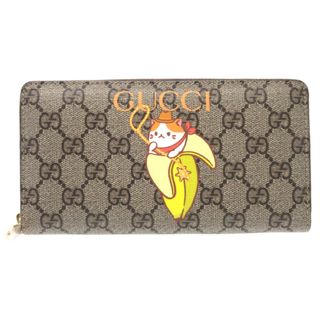 グッチ(Gucci)の未使用 グッチ 701060 GGスプリーム ばなにゃ コラボ ベージュ ラウンドファスナー長財布 財布 0075【中古】GUCCI(財布)