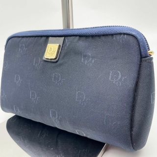 美品✨クリスチャンディオール　ポーチ　ハニカム柄　ロゴ金具　ナイロン　ネイビー