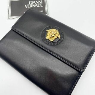 美品✨ジャンニヴェルサーチ　二つ折り財布　メデューサ　ゴールド金具　レザー　黒(折り財布)