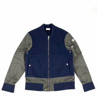 モンクレール(MONCLER)のMONCLER モンクレール ジャケット マグリアカーディガン 異素材切り替え アウター MAGLIA CARDIGAN アパレル 服 M ネイビー 紺 カーキ シルバー金具 ウール  レーヨン  ナイロン  ナイロン(袖部分) レディース 冬【中古品】(ダウンジャケット)