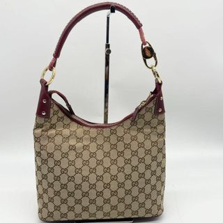 グッチ(Gucci)の美品✨グッチ　ワンショルダーバッグ　ホーボー　GGキャンバス　レザー　レッド(ショルダーバッグ)