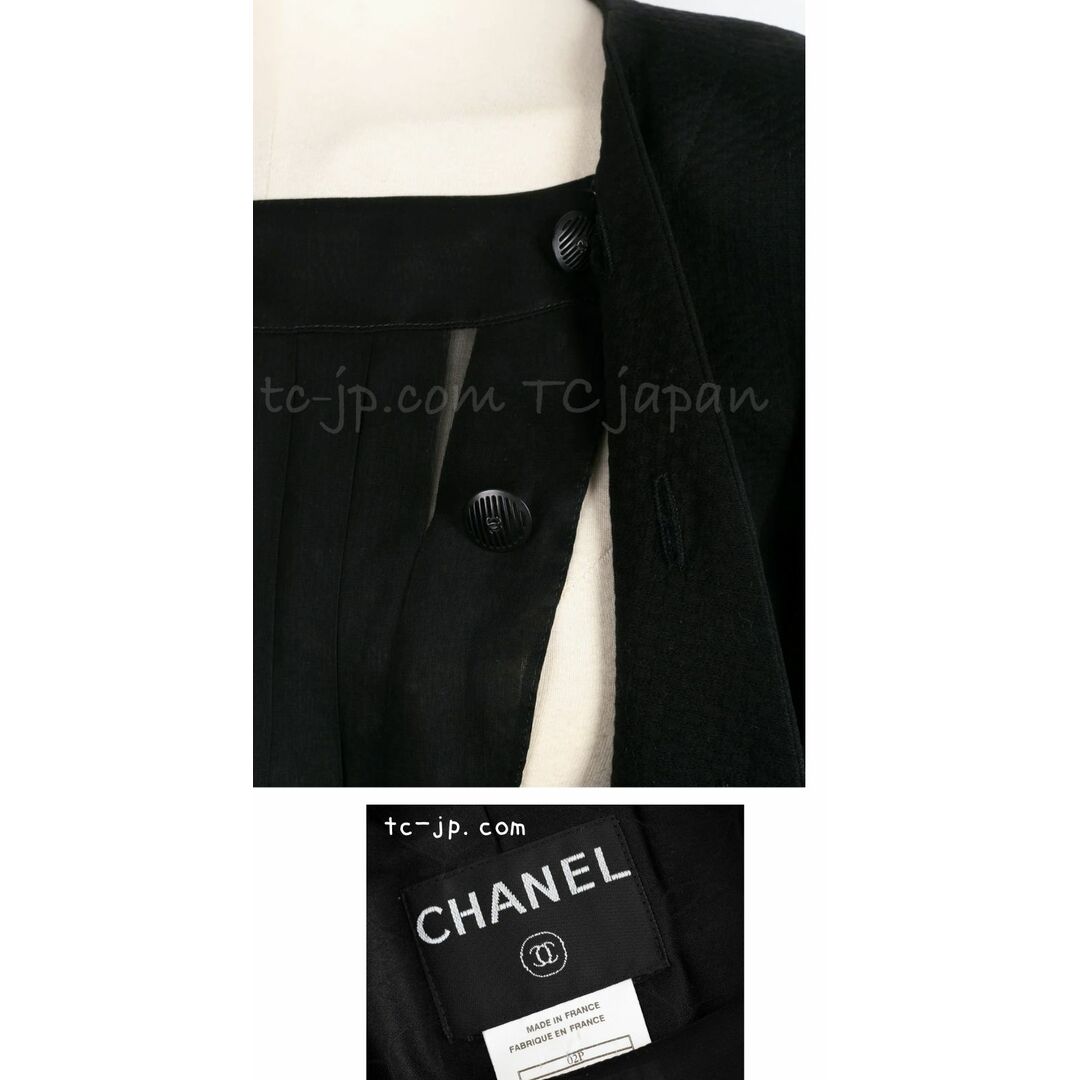 CHANEL(シャネル)のシャネル ジャケット CHANEL ブラック 黒 コットン シルク リボントップス CCボタン 新品同様 34 レディースのジャケット/アウター(ノーカラージャケット)の商品写真
